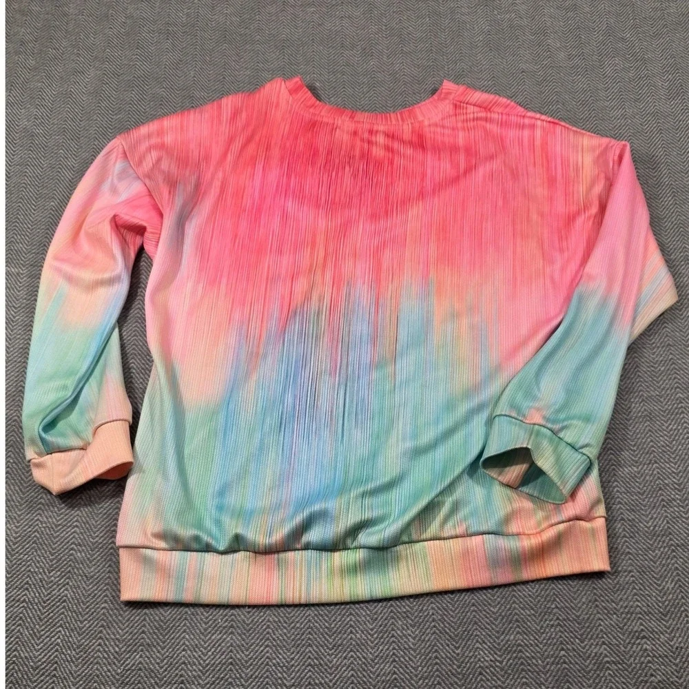 Multicolor Tie Dye Ribbed Texture Sweatshirt Pink Blue Pastel Crewneck Medium